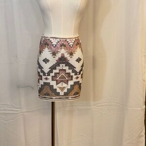 Fate Geometric Pencil Skirt - White and Brown